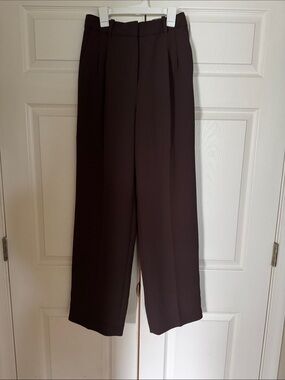 Aritzia Wide-Leg High-Rise Trousers - Deep Brown wrinkle free crepe material